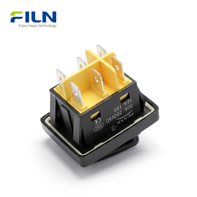 3 Position Rocker Switch ON-OFF-ON Black Painted Surface 30x22mm 30A Waterproof KCD4 6Pin FILN