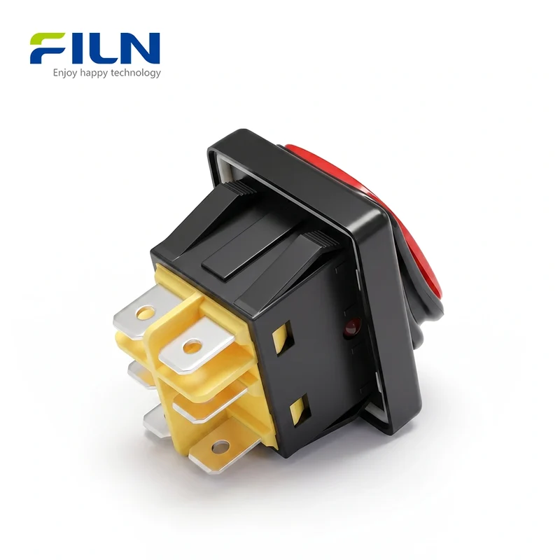 Rocker Switch 3 Position ON-OFF-ON Illuminated 30x22mm 30A Waterproof KCD4 6Pin FILN