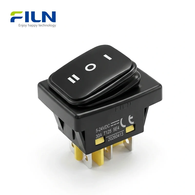 3 Position Rocker Switch ON-OFF-ON Black Non-Illuminated 30x22mm 30A Waterproof KCD4 6Pin FILN