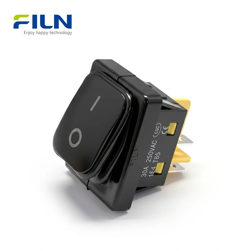 Rocker Switch DPST 30A 250VAC Waterproof KCD4 4-Pin Black Spray Finish Rocker Switch ON-OFF FILN