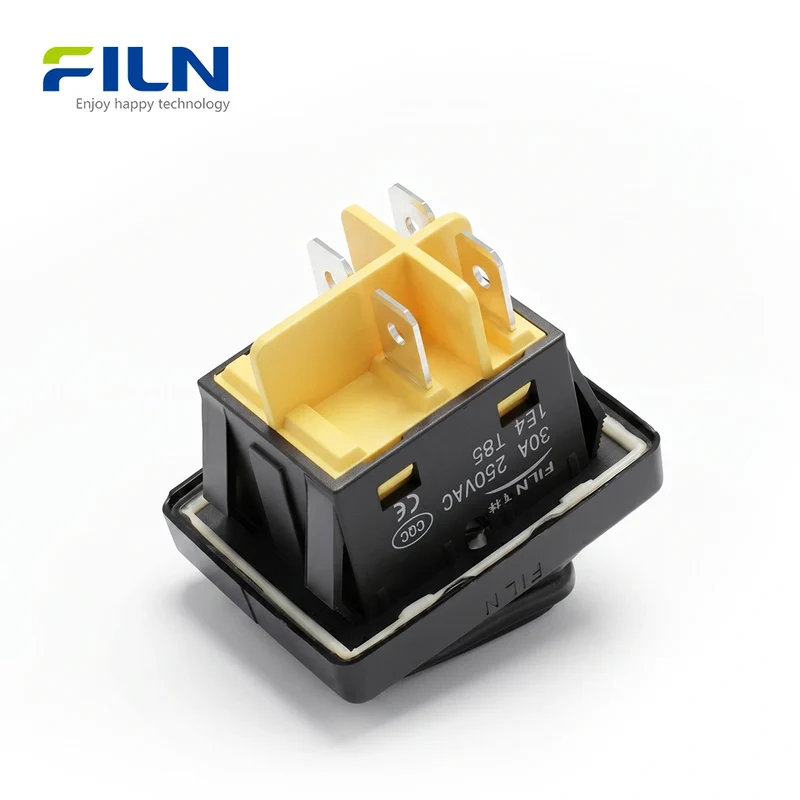 Rocker Switch DPST 30A 250VAC Waterproof KCD4 4-Pin Black Spray Finish Rocker Switch ON-OFF FILN
