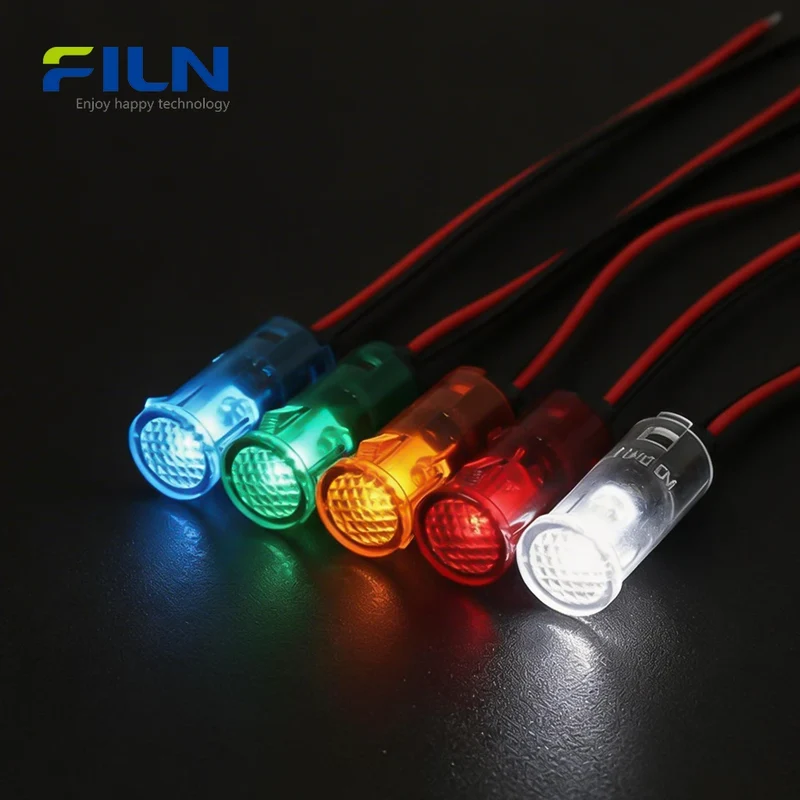12.5mm PA66 Plastic Pilot LED Light Round Top Wire Lead Snap-in FILN