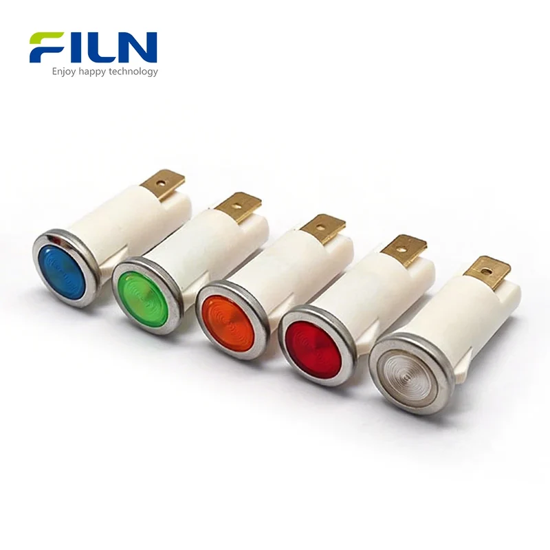 12.5mm Red Pilot Light Plastic 12V 24V 220V 2-Pin Snap-in Panel Mount FILN