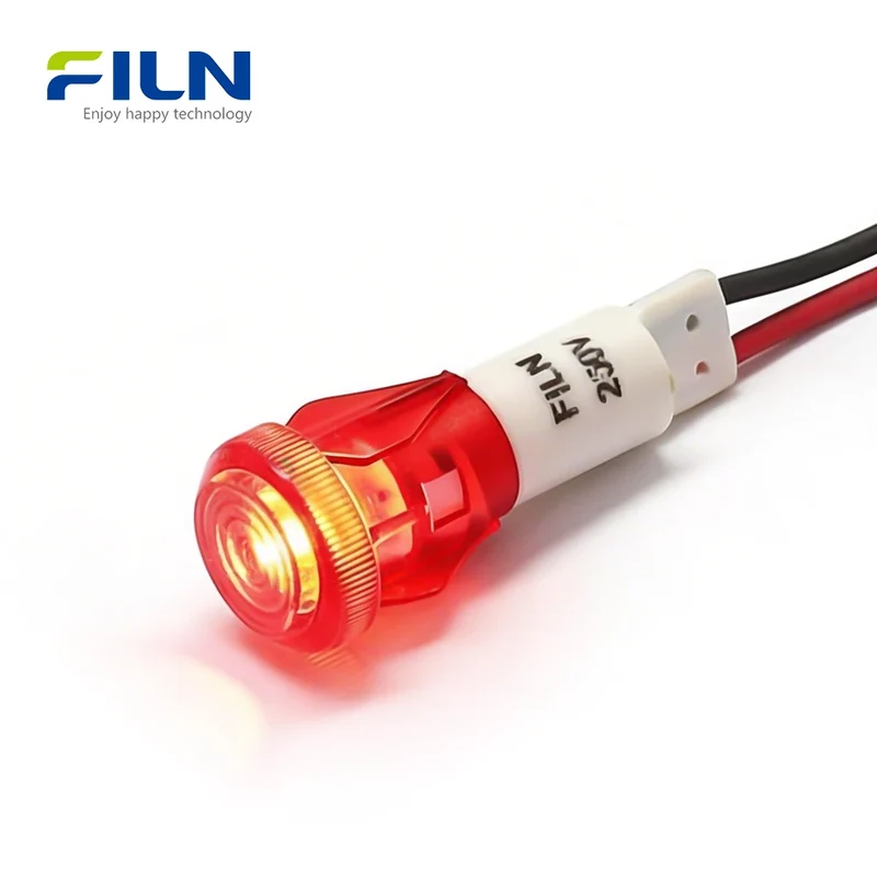Plastic Pilot Lights LED 10mm 12V 24V 110V 220V Snap-in Wire Lead Mount For FILN