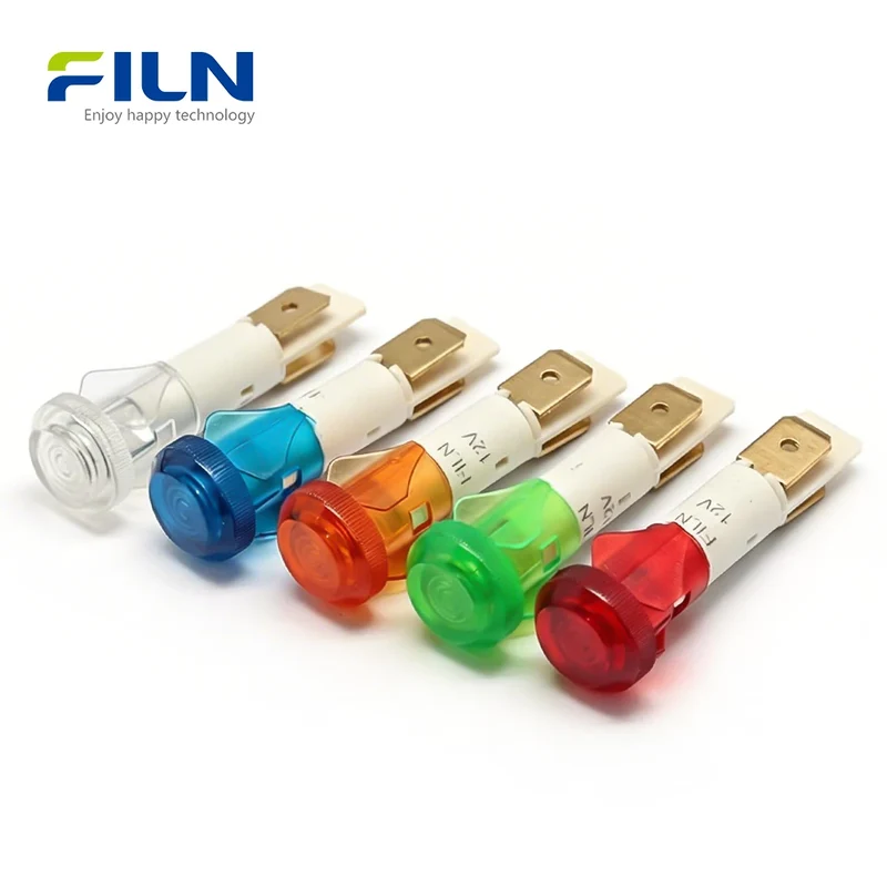 Plastic LED Indicator Lamps 10mm 12V-220V 2-Pin Snap-in Panel Mount for Kitchen Equipment FILN