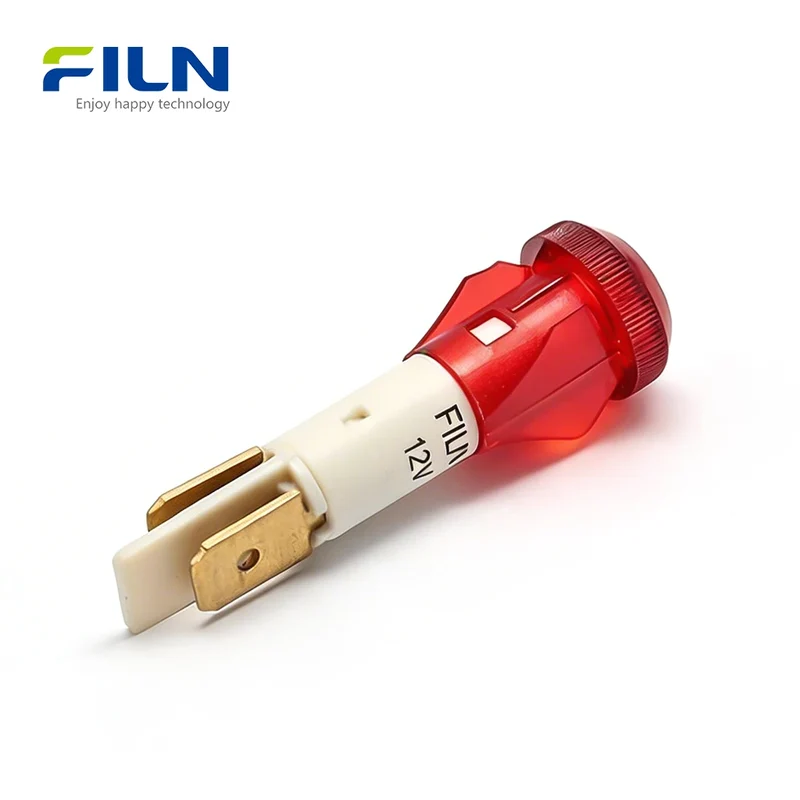 Plastic LED Indicator Lamps 10mm 12V-220V 2-Pin Snap-in Panel Mount for Kitchen Equipment FILN