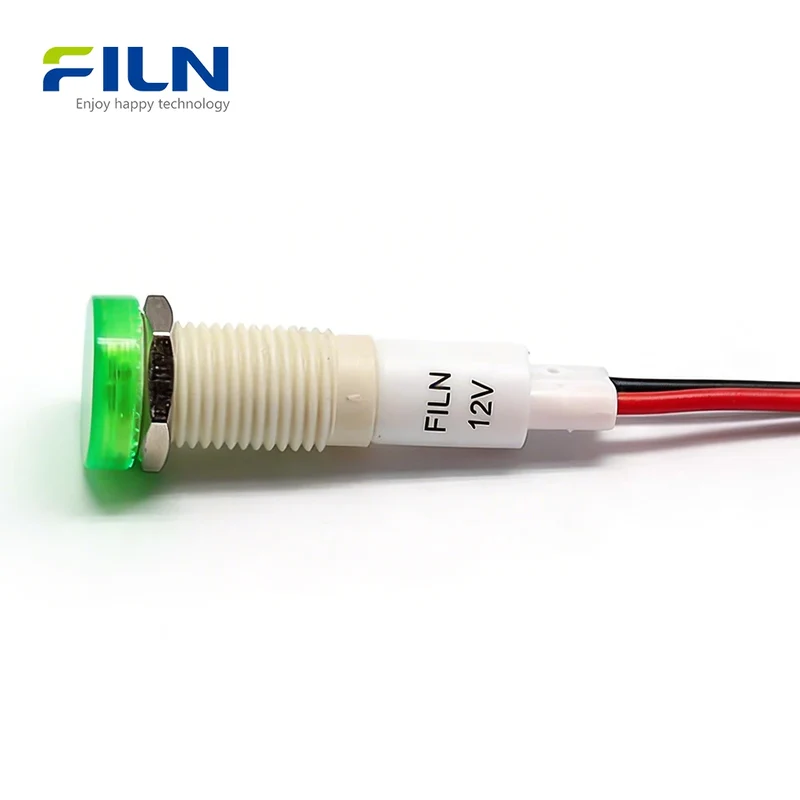 Plastic Indicator Lamps 10MM 6-220V LED Metal Nut High Head Wire Lead 15CM FILN
