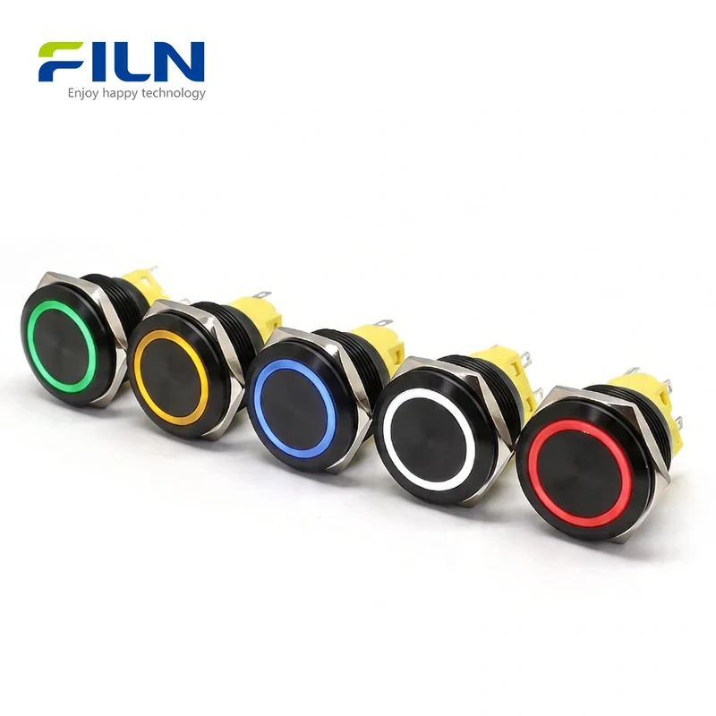 Latching Switch Push Button 25mm Metal 5-Pin with LED Ring 12V 220V Wiring FILN