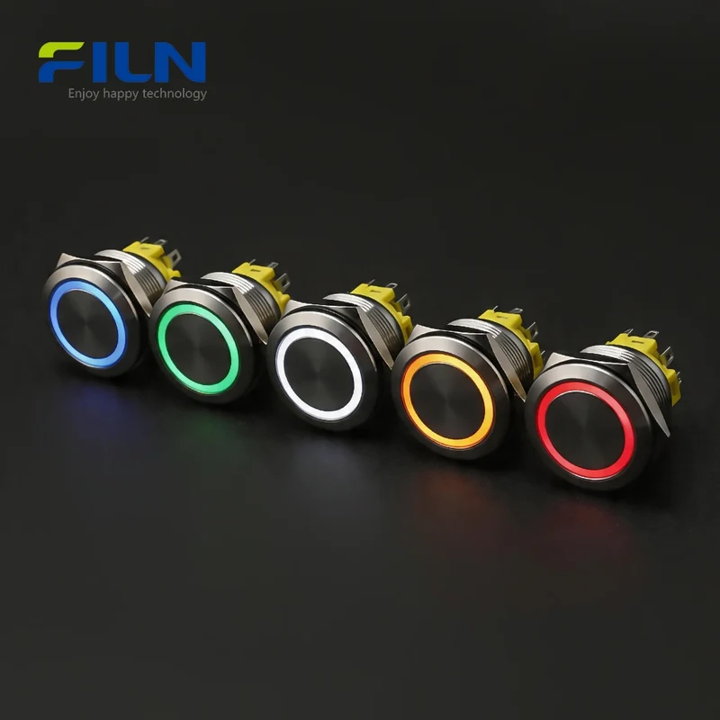 Latching Switch Push Button 25mm Metal 5-Pin with LED Ring 12V 220V Wiring FILN