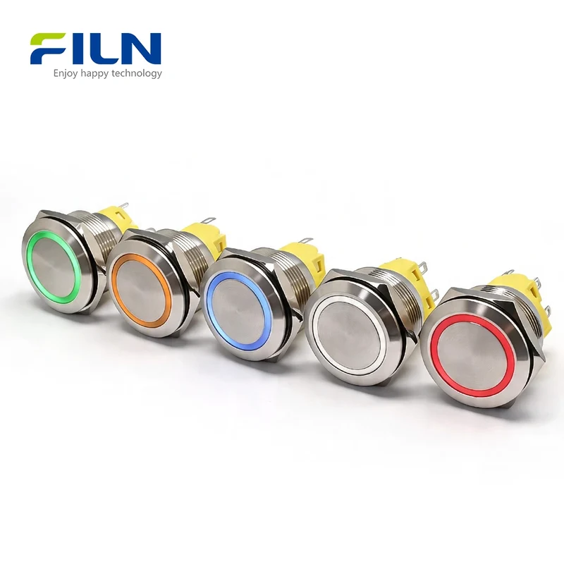Latching Switch Push Button 25mm Metal 5-Pin with LED Ring 12V 220V Wiring FILN