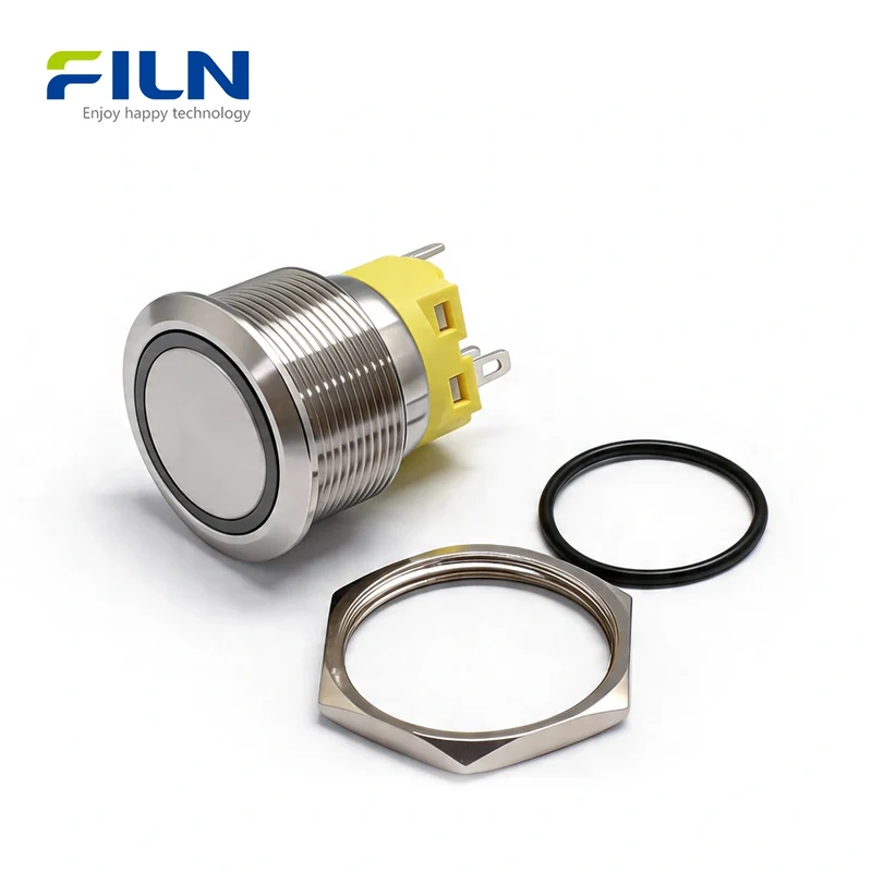 Latching Switch Push Button 25mm Metal 5-Pin with LED Ring 12V 220V Wiring FILN