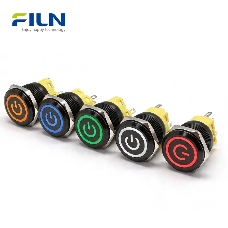 Waterproof 12 Volt Push Button Switch 22mm Stainless Steel 5-Pin Ring LED Momentary Latching FILN