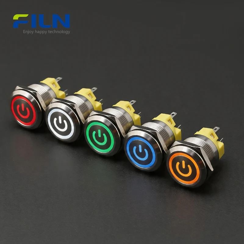 Waterproof 12 Volt Push Button Switch 22mm Stainless Steel 5-Pin Ring LED Momentary Latching FILN