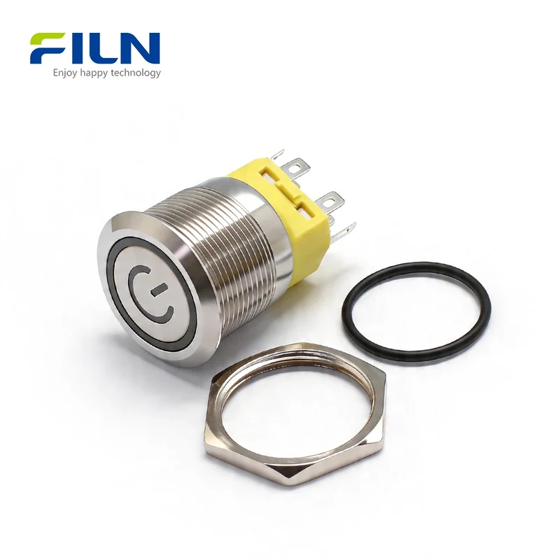 Waterproof 12 Volt Push Button Switch 22mm Stainless Steel 5-Pin Ring LED Momentary Latching FILN