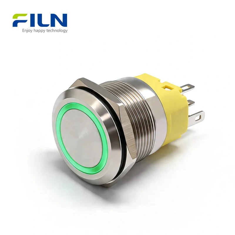 Push Button 12 Volt Switch Ring LED Light 22mm Metal Push Button Switch 5-Pin | FILN
