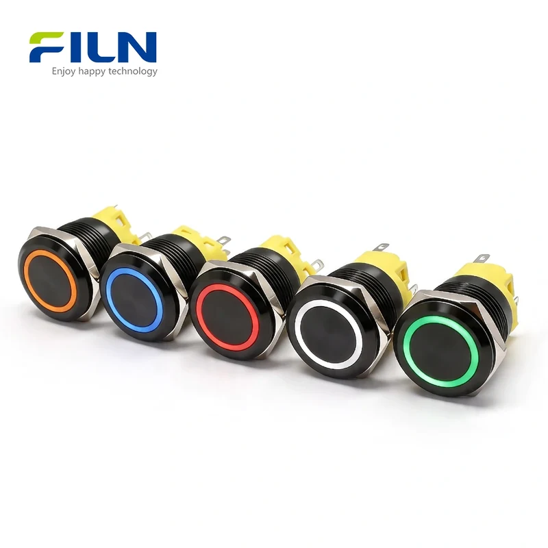 Push Button 12 Volt Switch Ring LED Light 22mm Metal Push Button Switch 5-Pin | FILN