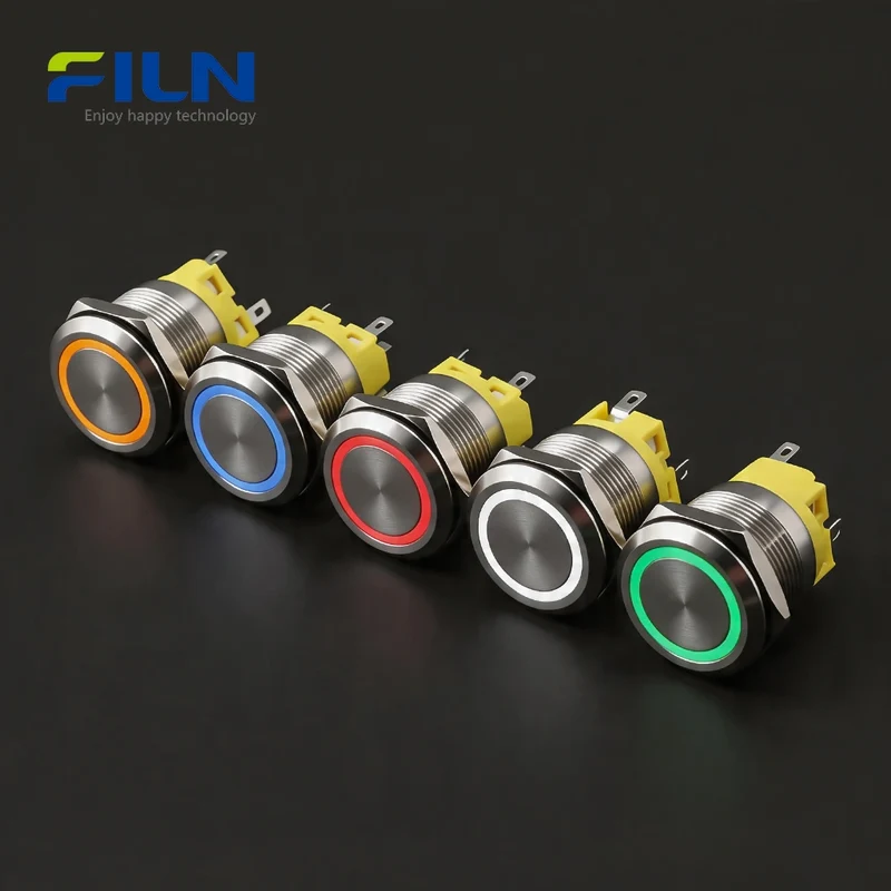 Push Button 12 Volt Switch Ring LED Light 22mm Metal Push Button Switch 5-Pin | FILN