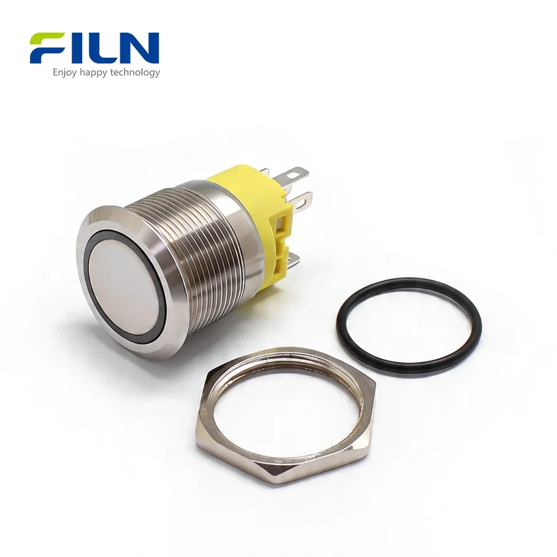 Push Button 12 Volt Switch Ring LED Light 22mm Metal Push Button Switch 5-Pin | FILN