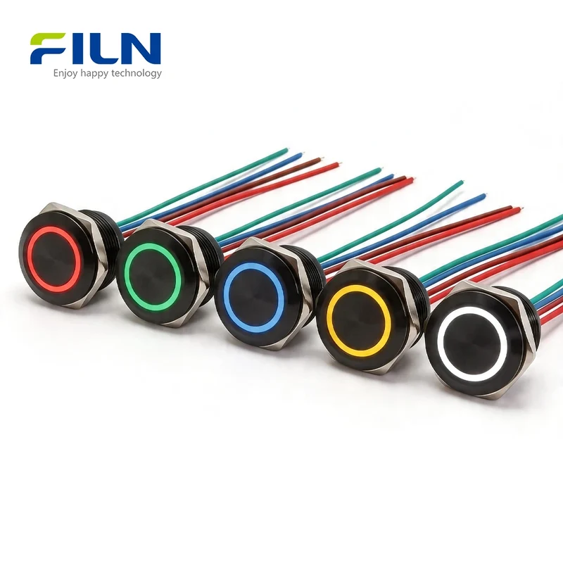Push Button Switch Momentary with LED Ring & Wire Connector Ultra-thin Switch FILN