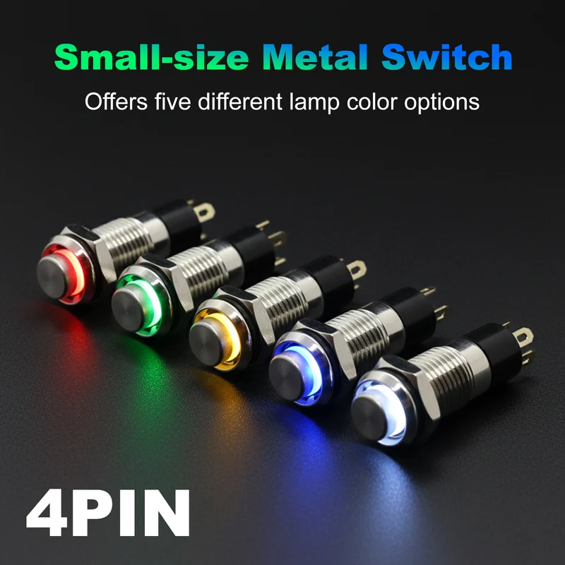 8mm Miniature Push Button Switch | Pre-wired Micro Metal Button | FILN