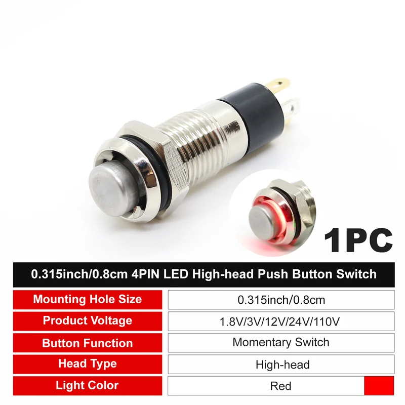 8mm Miniature Push Button Switch | Pre-wired Micro Metal Button | FILN