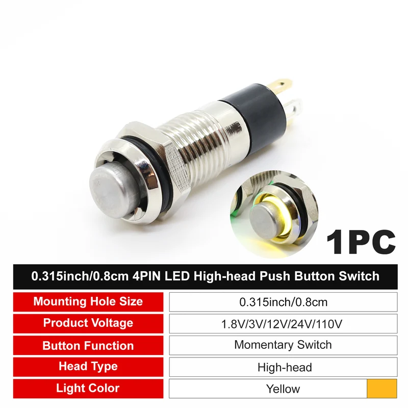 8mm Miniature Push Button Switch | Pre-wired Micro Metal Button | FILN