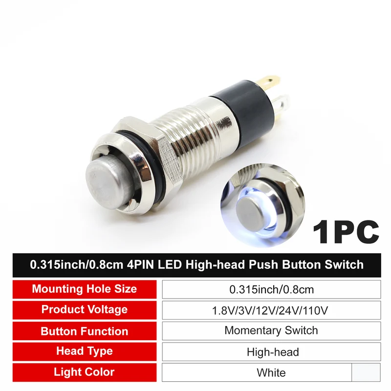 8mm Miniature Push Button Switch | Pre-wired Micro Metal Button | FILN