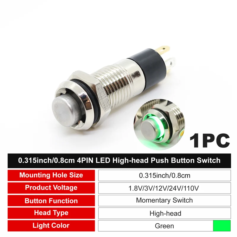 8mm Miniature Push Button Switch | Pre-wired Micro Metal Button | FILN