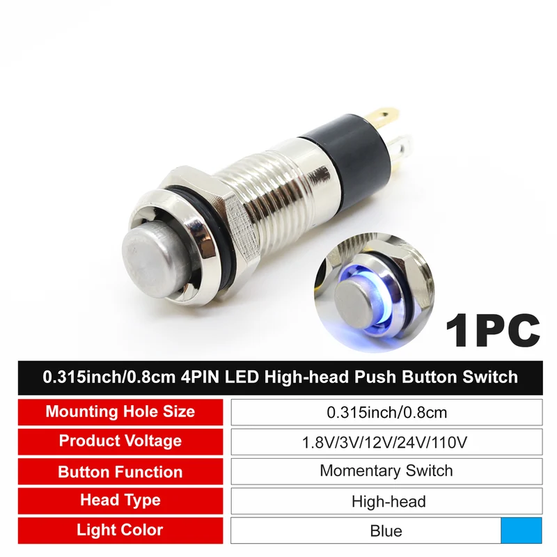 8mm Miniature Push Button Switch | Pre-wired Micro Metal Button | FILN