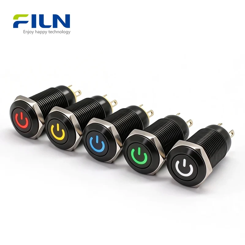 12mm Momentary Push Button Switch with LED Stainless Steel 4-Pin IP65 FILN