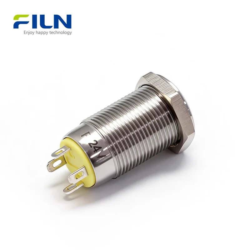 12mm Momentary Push Button Switch with LED Stainless Steel 4-Pin IP65 FILN