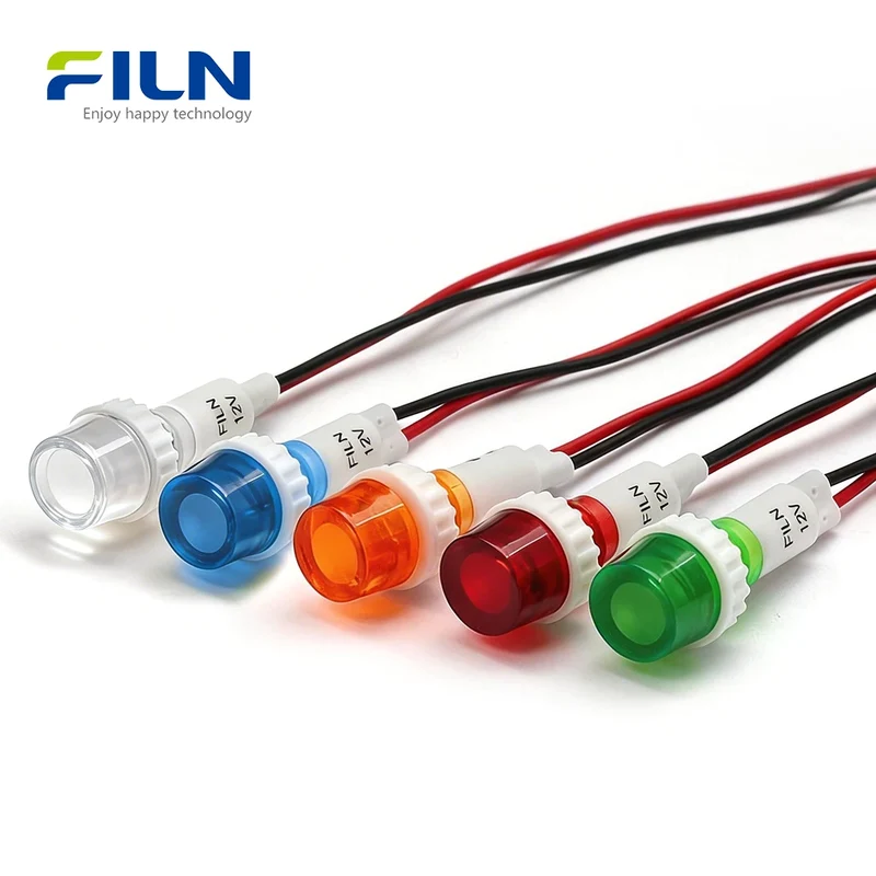 10mm Plastic Pilot Lamp 220V LED High Head Wire Lead Panel Mount FILN