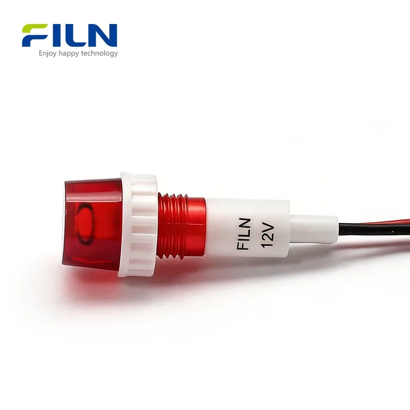 10mm Plastic Pilot Lamp 220V LED High Head Wire Lead Panel Mount FILN