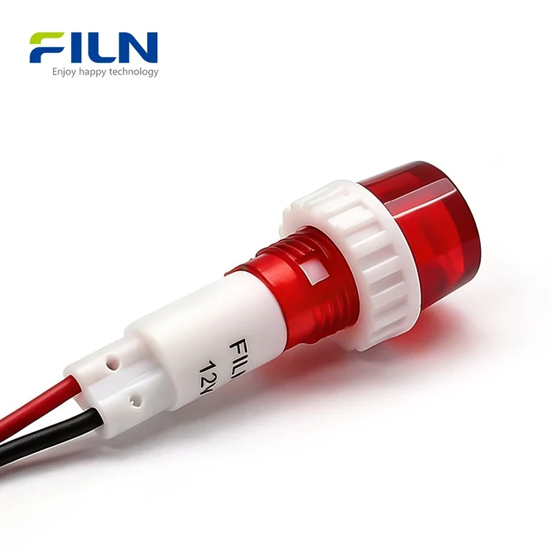 10mm Plastic Pilot Lamp 220V LED High Head Wire Lead Panel Mount FILN
