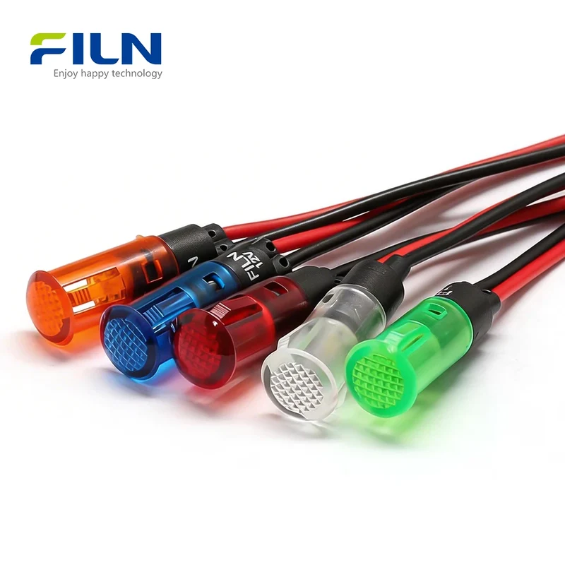 Plastic Signal Light 8mm 12V 220V Wire Lead Snap-in Panel Mount FILN