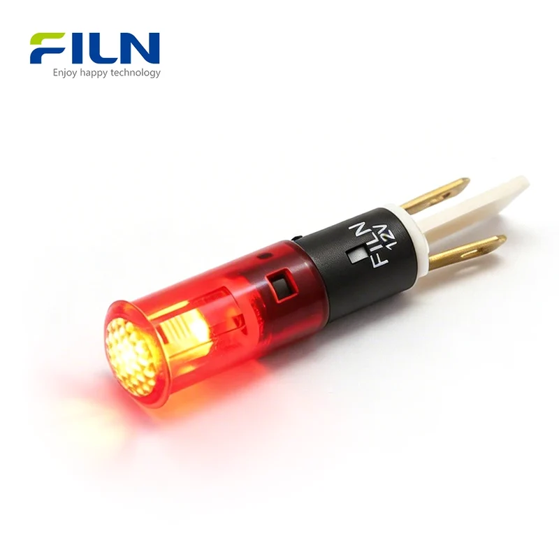 Indicator Light LED 8mm Plastic PA66 Flat Top 2-Pin Snap-in Panel Mount FILN