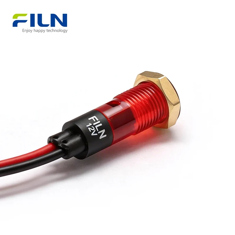 Pilot Indicator LED 8mm Plastic PA66 220V 12V Pre-wired 15cm Lead Threaded Panel Mount FILN