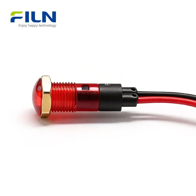 Pilot Indicator LED 8mm Plastic PA66 220V 12V Pre-wired 15cm Lead Threaded Panel Mount FILN