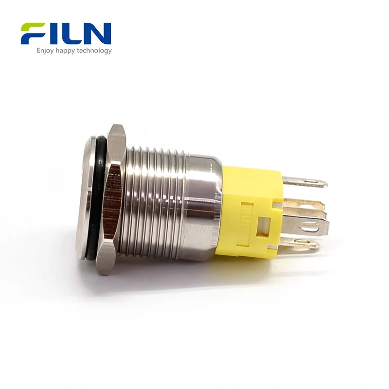 12V Push Button Switch 16mm Stainless Steel 5-Pin LED Ring 16MM LED Switch FILN