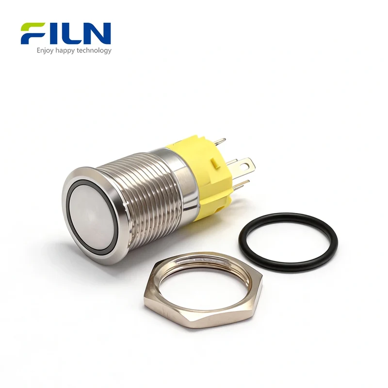12V Push Button Switch 16mm Stainless Steel 5-Pin LED Ring 16MM LED Switch FILN
