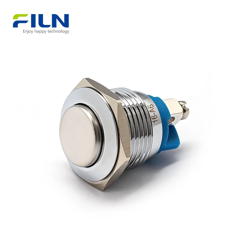 16MM On/Off Push Button Switch Metal Momentary High Head 2PIN Screw Terminal FILN