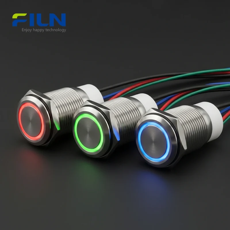 16mm Lighted Push Button Switch Stainless Steel RGB Colors LED Push Button Switch FILN