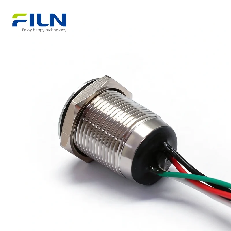 12V Push Button Switches Dual-Color R&G LED Metal Waterproof Momentary Switch FILN
