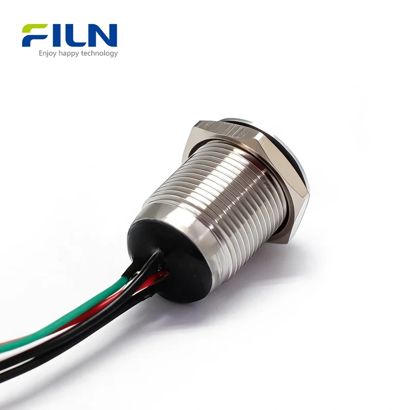12V Push Button Switches Dual-Color R&G LED Metal Waterproof Momentary Switch FILN