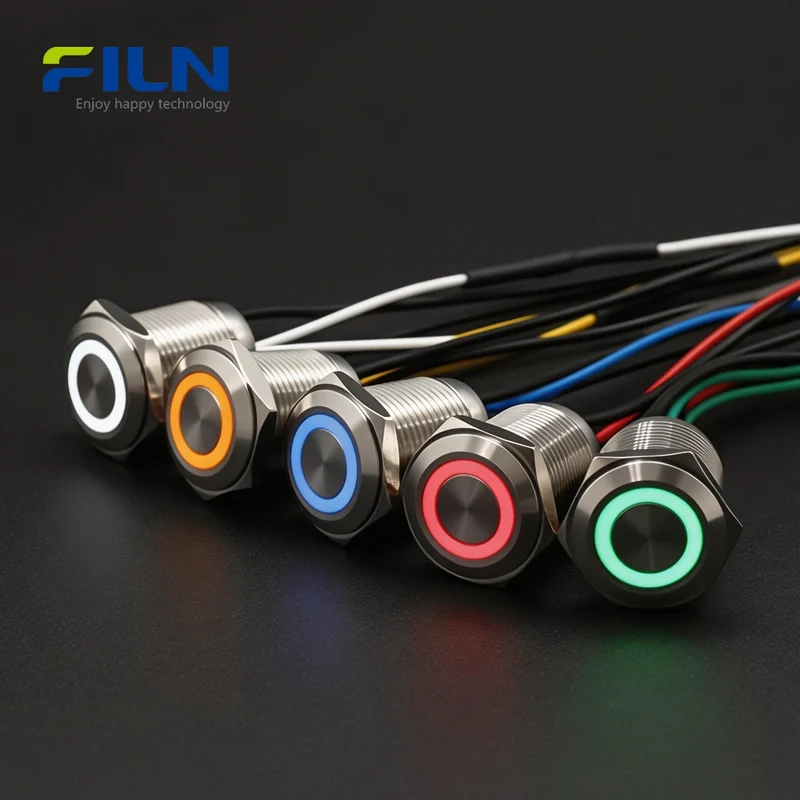 Push Button Waterproof Switch 16mm Metal Latching Momentary 4-Pin Pre-wired FILN