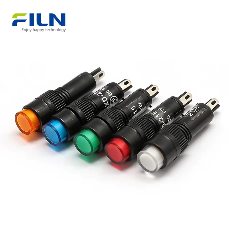 Lights Indicator 8mm 220V 12V 2-Pin Terminal Snap-in Round Top Panel Mount FILN