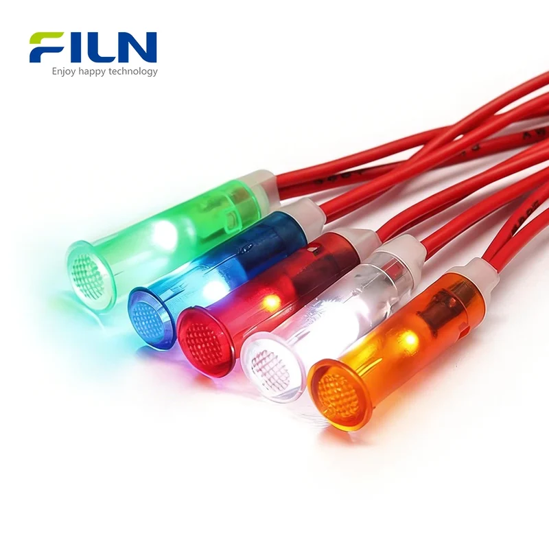 120 VAC LED Indicator Light 6mm Round Snap-in with 15cm Wire Lead FILN
