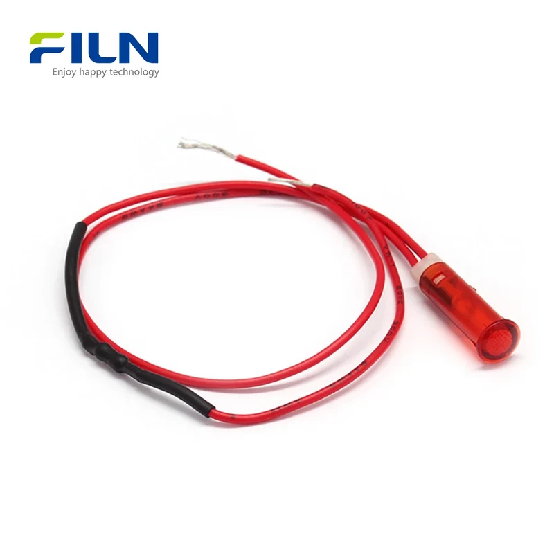120 VAC LED Indicator Light 6mm Round Snap-in with 15cm Wire Lead FILN