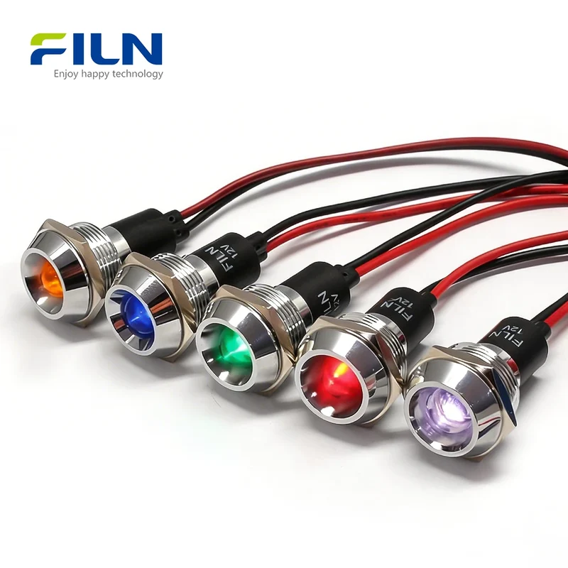 19mm LED Indicators 12V 220V Pre-wired IP67 for Industrial Panel Metal Light FILN
