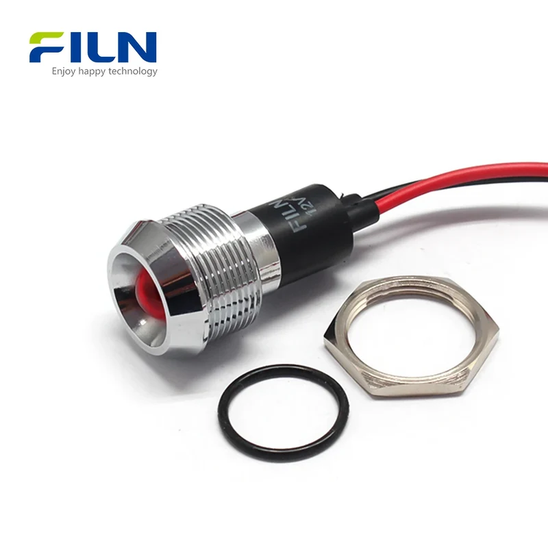 19mm LED Indicators 12V 220V Pre-wired IP67 for Industrial Panel Metal Light FILN